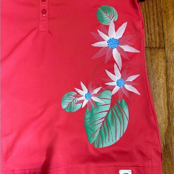The North Face Vapor Wick Orange/Coral With Printed Flowers Polo- M - Picture 4 of 8